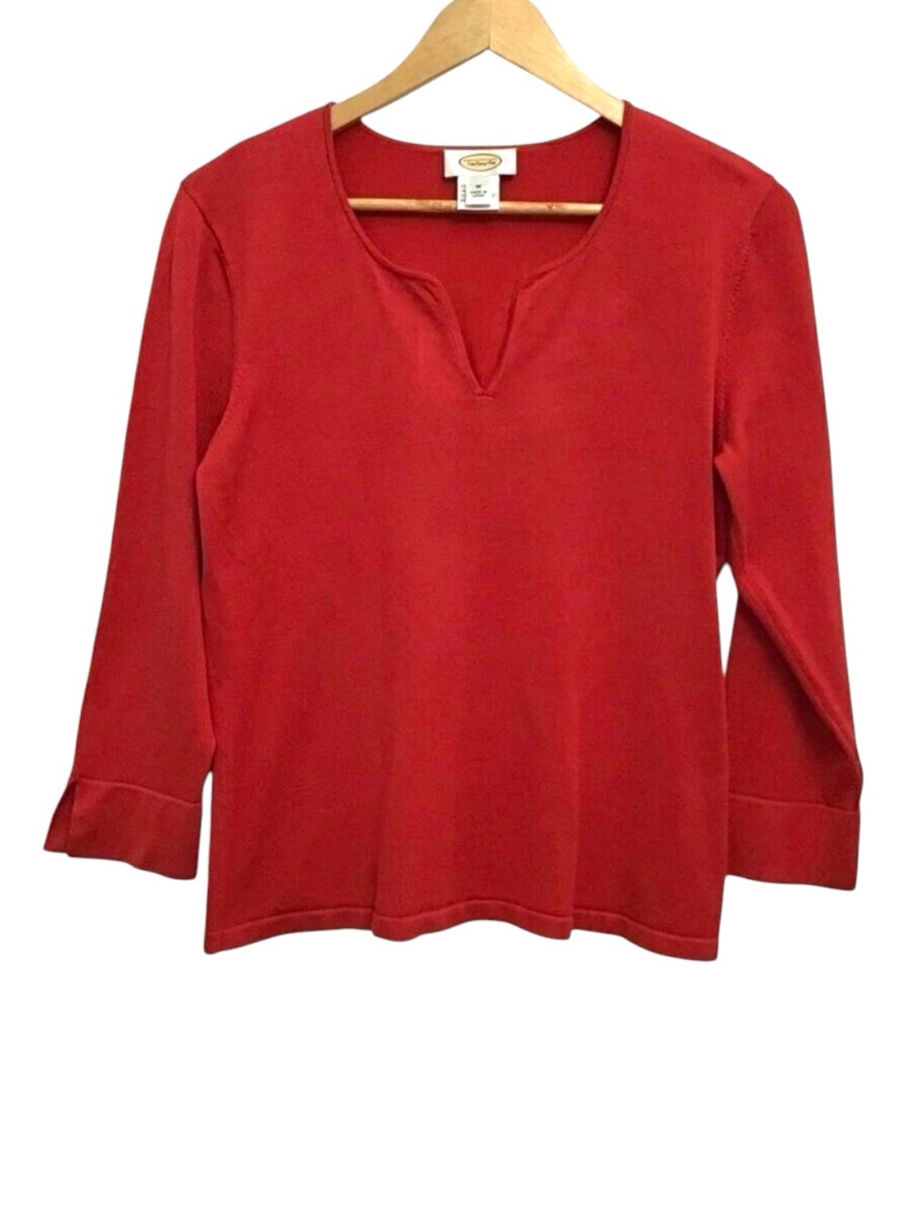 Talbot Silk Top Knit Sweater V Neckmedium Red 3/4 Sleeves Ladies Soft Streetwear